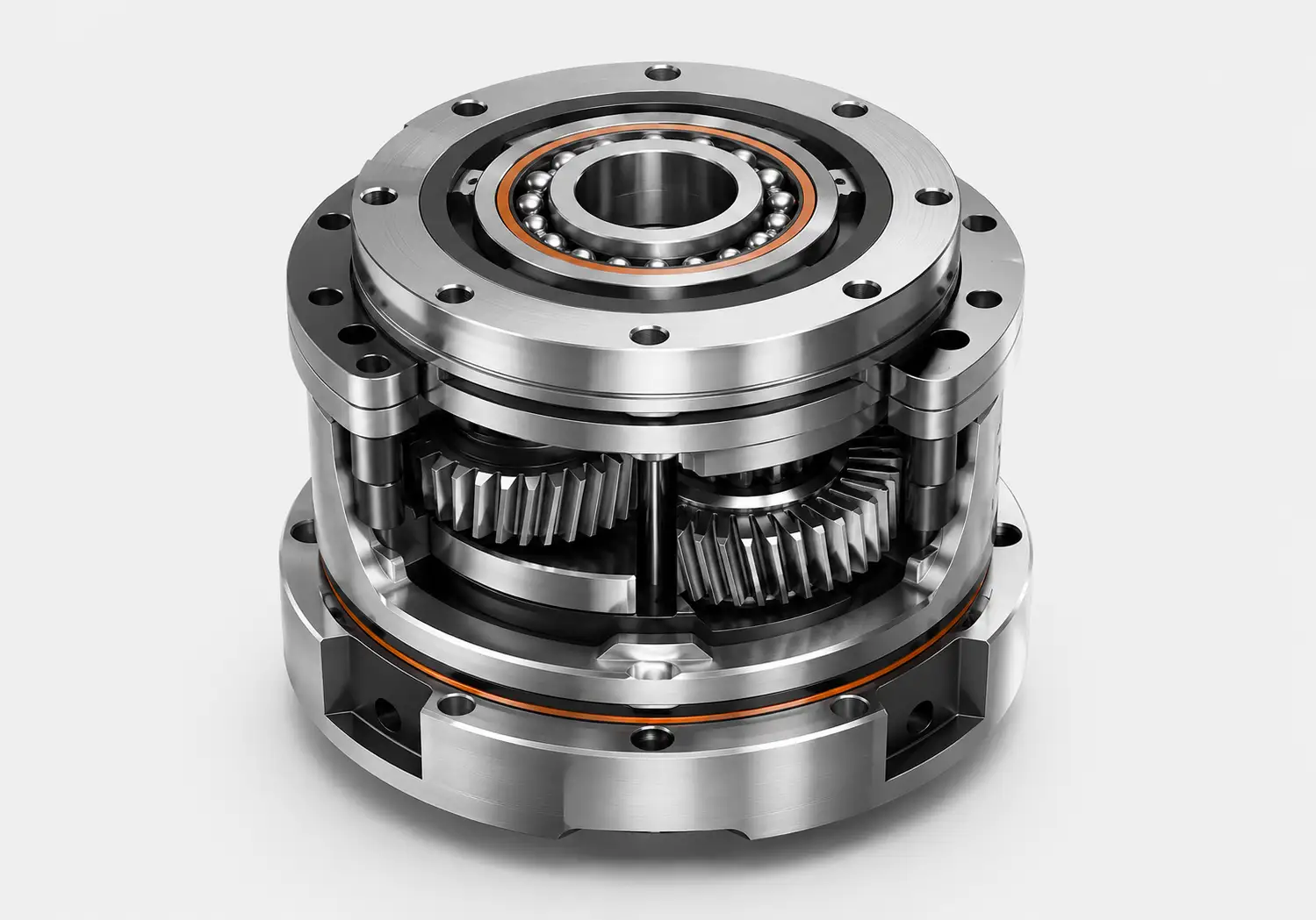Compact gear-bearing core for precision transmission and load support.